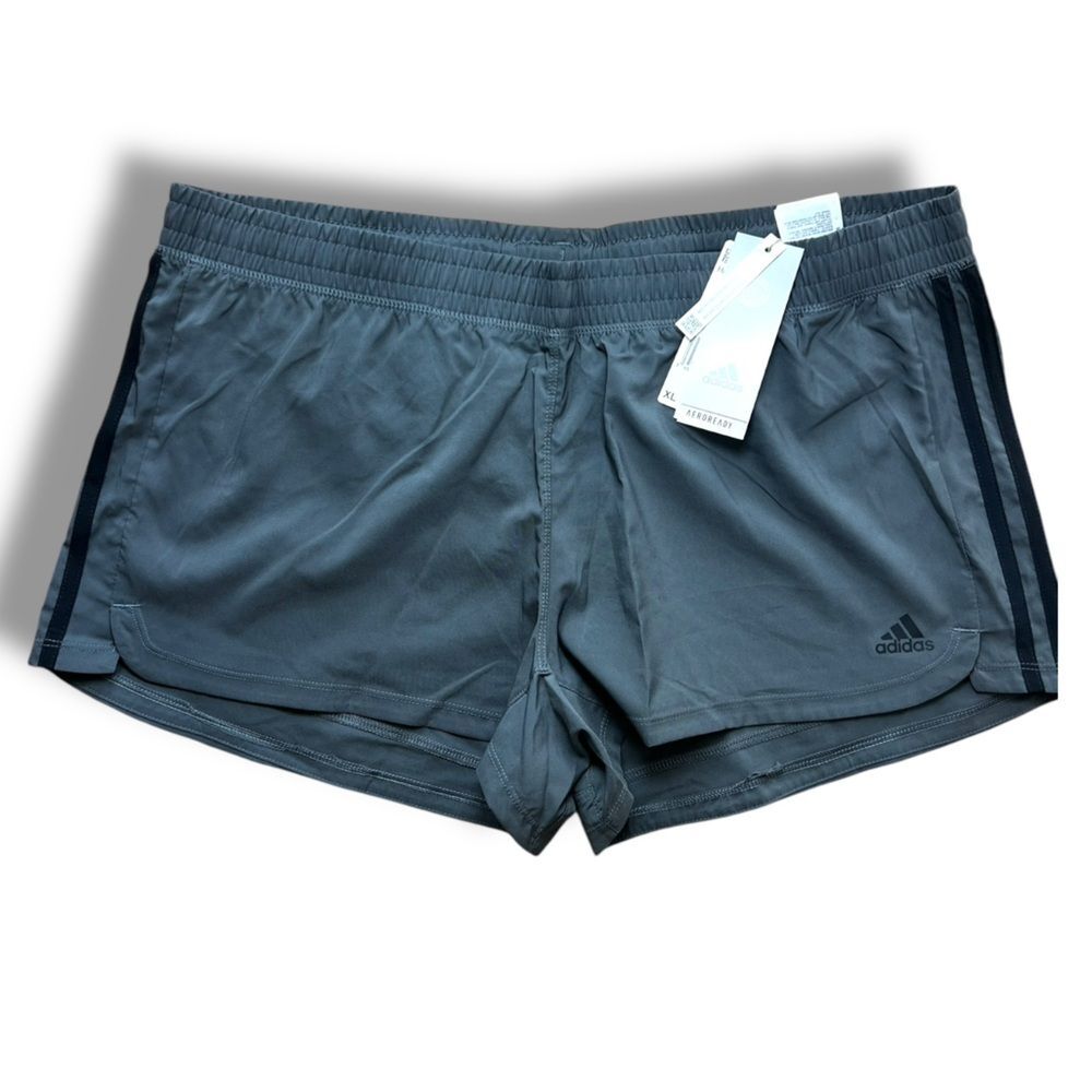 NWT Adidas Woman's AeroReady 3" Pacer Short Charcoal Grey 3 Stripe Drawstring XL